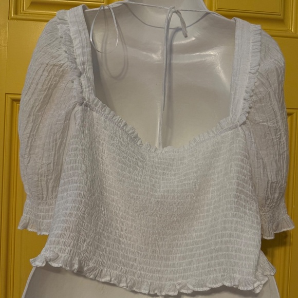 H&M Smocked Top Blouse‎ SZ XL Fairy Cottagecore Milkmaid Festival Puffed Sleeve - Picture 4 of 4
